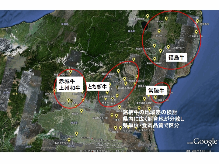 関東北部の銘柄牛肉の地域分布